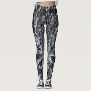 Black and Gray Dahlia Flower Leggings