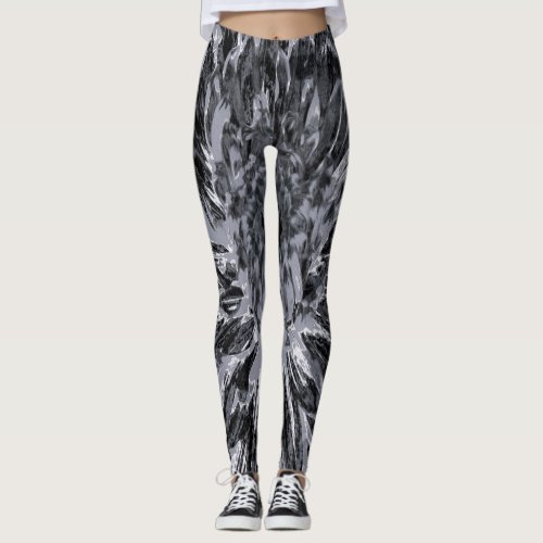 Black and Gray Dahlia Flower Leggings