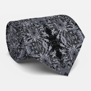 Black and Gray Dahlia Flower Neck Tie
