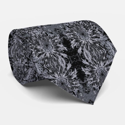 Black and Gray Dahlia Flower Neck Tie