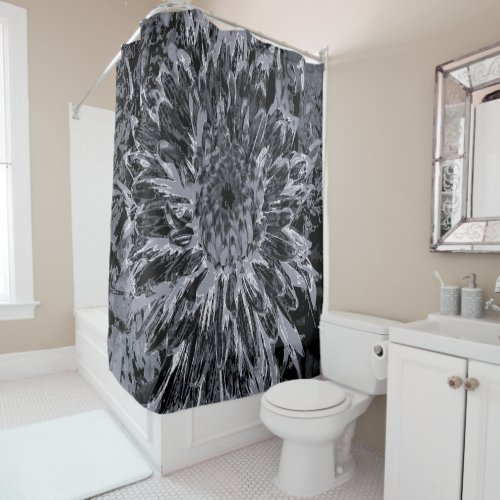 Black and Gray Dahlia Flower Shower Curtain