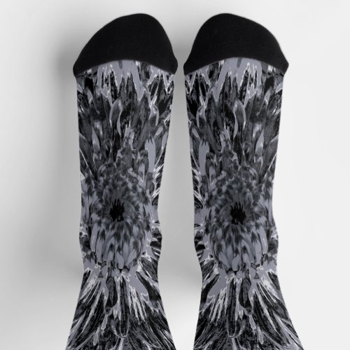 Black and Gray Dahlia Flower Socks