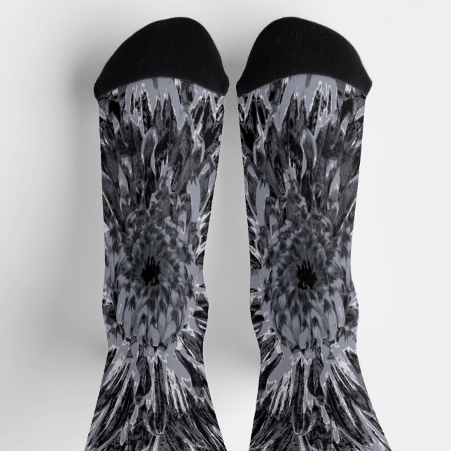 Black and Gray Dahlia Flower Socks (Top)