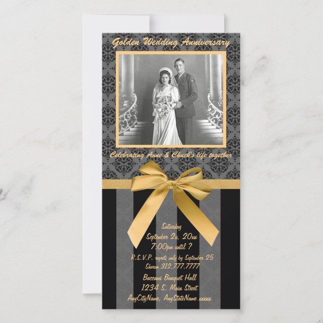 Black And Gray Damask Golden Anniversary Card (Front)