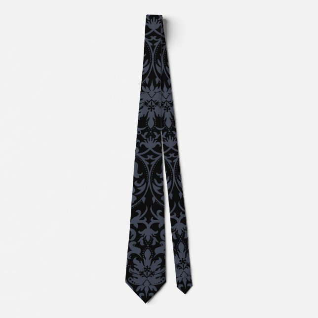 Black and Gray Damask Neck Tie (Front)