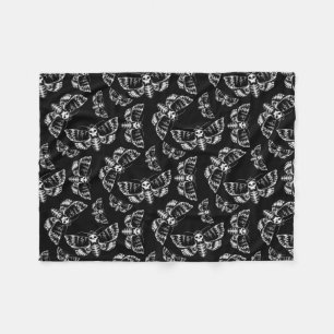 Black and Gray Deaths Head Hawk Moth Gothic Skull Fleece Blanket