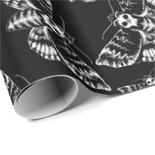 Black and Gray Deaths Head Hawk Moth Skull Gothic Wrapping Paper