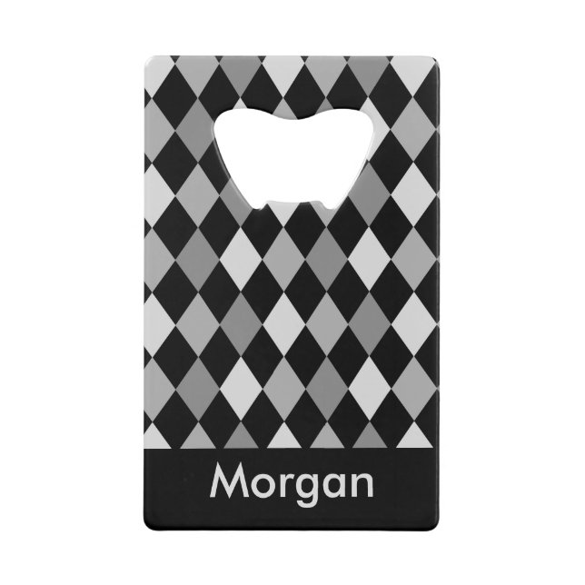 Black and Gray diamond geometric design Credit Card Bottle Opener (Front)