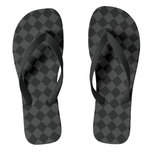 Black and Gray Diamond Pattern Flip Flops (Footbed)