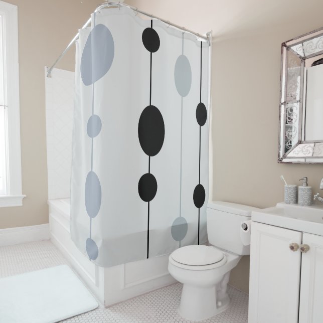 Black and Gray dots on gray  Shower Curtain (In Situ)