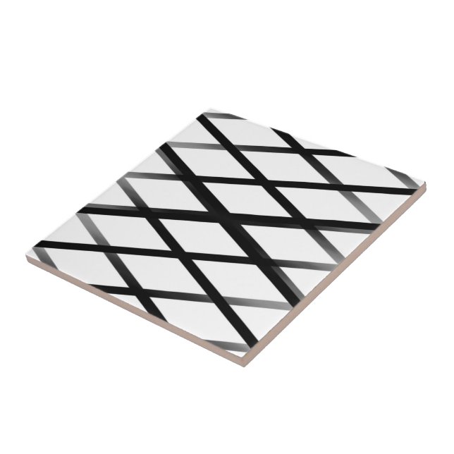 Black And Gray Fading Ombre Crisscross Lattice Art Ceramic Tile (Side)