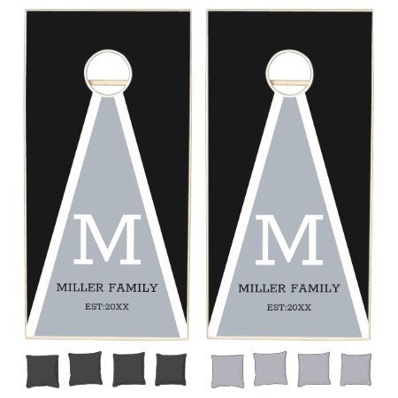 Black And Gray Family Name Monogram Cornhole Set