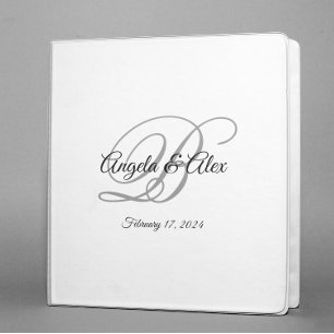Black and Gray Fancy Script Monogram White 3 Ring Binder