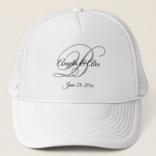 Black and Gray Fancy Script Wedding Monogram Trucker Hat