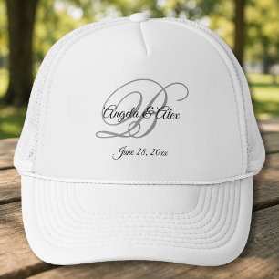 Black and Gray Fancy Script Wedding Monogram Trucker Hat