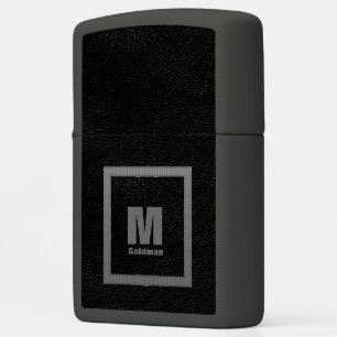 Black and Gray Faux Leather Monogram Zippo® Lighte Zippo Lighter