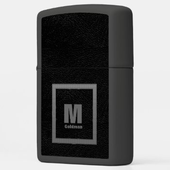 Black And Gray Faux Leather Monogram Zippo® Lighte Zippo Lighter by Susang6 at Zazzle
