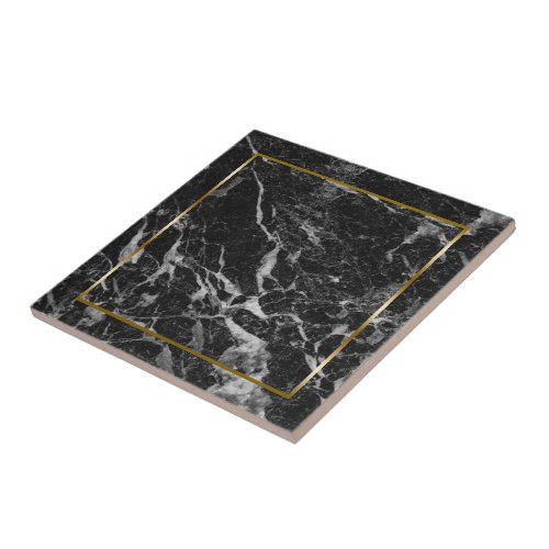 Black and gray faux marble stone ceramic tile