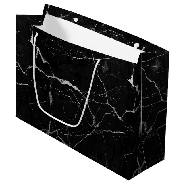 Black and gray faux marble texture large gift bag (Front Angled)