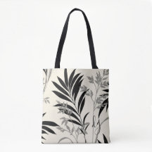 Black and Gray Fern Fronds Tote Bag