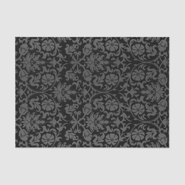 Black and Gray Floral Damask Tissue Paper (Front)