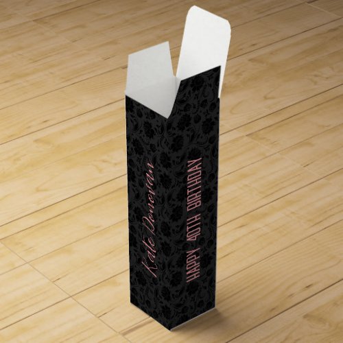 Black And Gray Floral Damasks Pattern Pink Text Wine Box