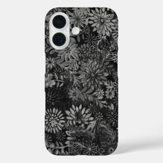 black and gray floral design iPhone 16 case