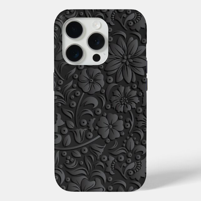 Black and gray floral pattern embossed look Case-Mate iPhone case (Back)
