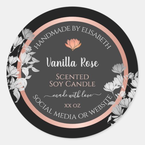 Black and Gray Floral Product Packaging Labels