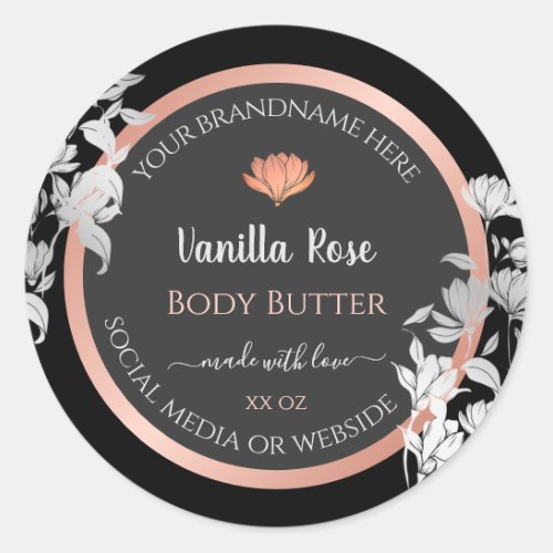 Black and Gray Floral Product Packaging Labels