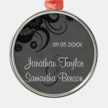 Black And Gray Floral Wedding Keepsake Ornaments by sunnymars at Zazzle