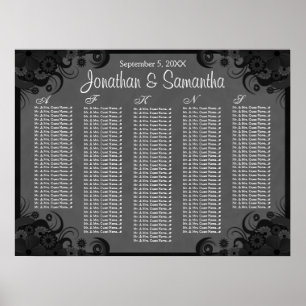 Black and Gray Floral Wedding Table Seating Charts