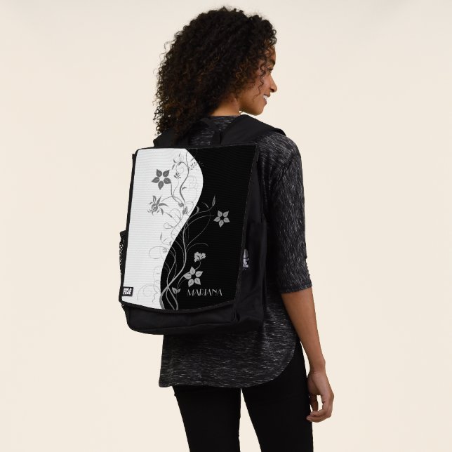 Black And Gray Flowers Backpack (Worn)