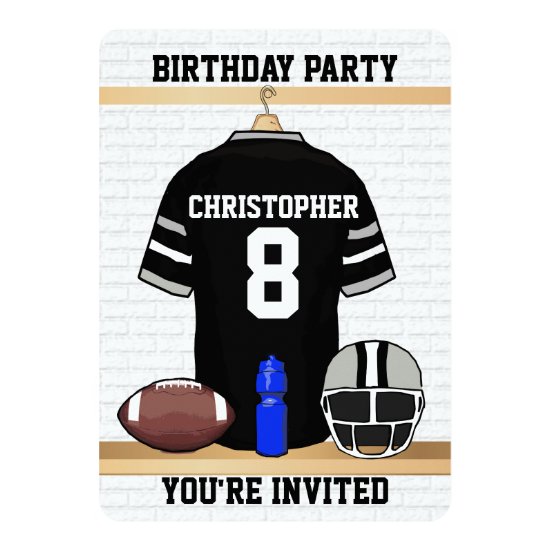 Black and Gray Football Jersey Birthday Party Invitation