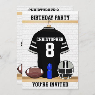 Black and Gray Football Jersey Birthday Party Invitation