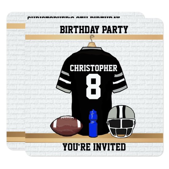 Black and Gray Football Jersey Birthday Party Invitation