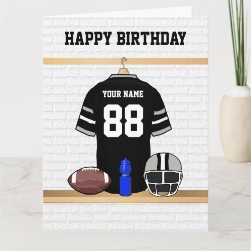 Black and Gray Football Jersey Happy Birthday Card