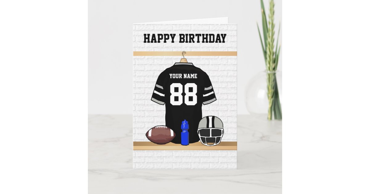 Black And Gray Football Jersey Happy Birthday Card Zazzle Com