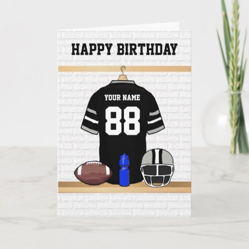 Black and Gray Football Jersey Happy Birthday Card