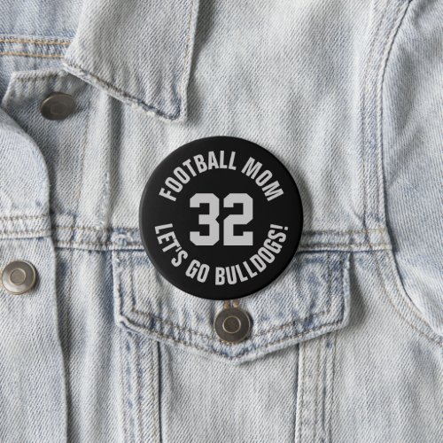 Black and Gray Football Mom Jersey Number Button