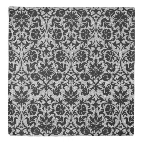 Black and Gray Foral Damask Pattern Duvet Cover
