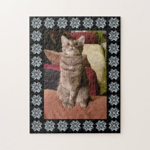 Black and Gray Fractal Art Framed Cat Photo Jigsaw Puzzle