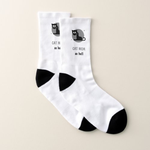 Black and Gray Funny Humor Design Cat Mom as hell  Socks