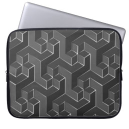 Black And Gray Geometric Cubes Pattern Laptop Sleeve