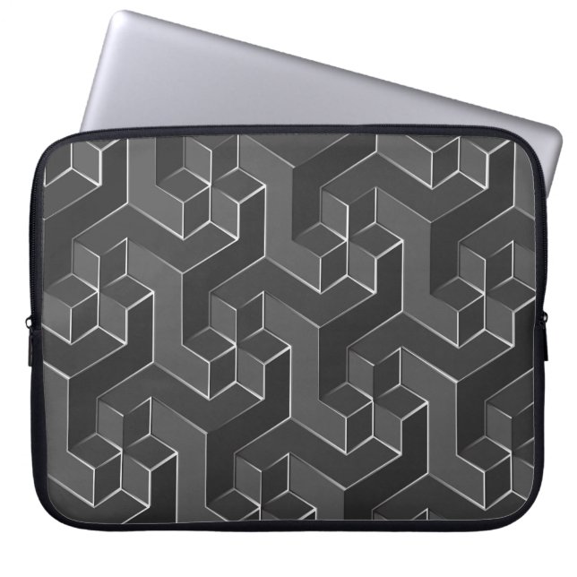Black And Gray Geometric Cubes Pattern Laptop Sleeve (Front)