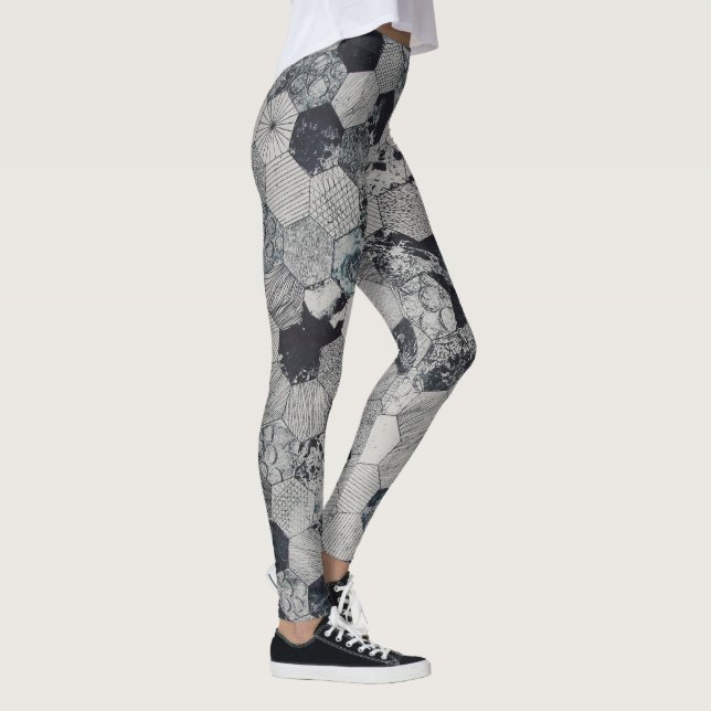 Black And Gray Geometric Shapes Leggings (Right)