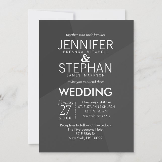 Black and Gray Geometric Wedding Invitations (Front)
