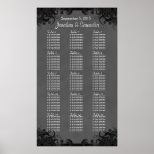 Black and Gray Goth 15 Wedding Table Seating Chart