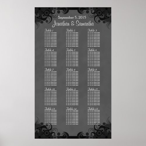 Black and Gray Goth 15 Wedding Table Seating Chart