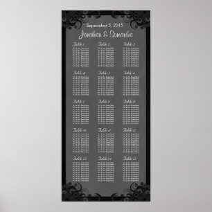 Black and Gray Goth Wedding 15 Table Seating Chart
